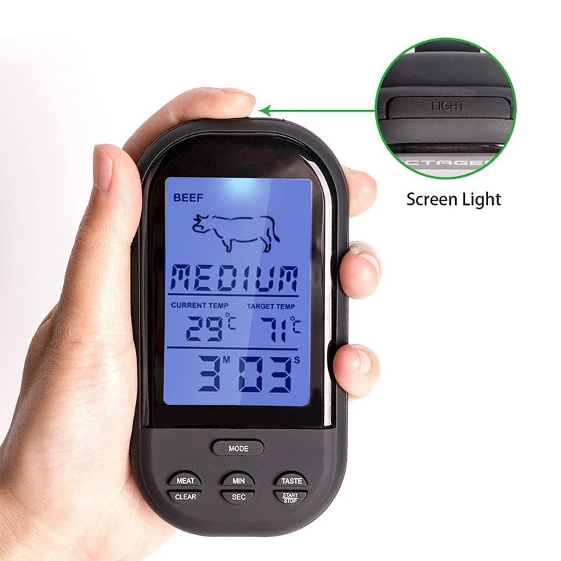Wireless Digital Meat Thermometer with Timer & LCD Backlight