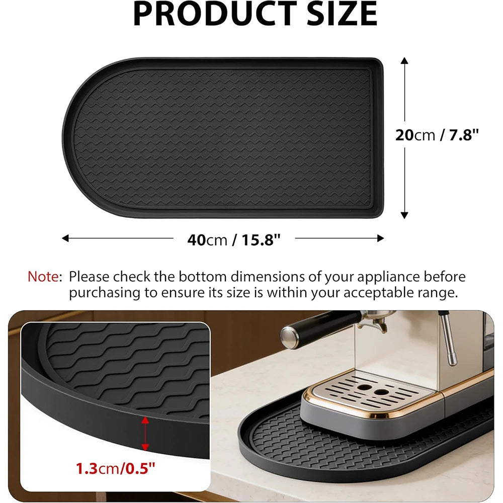 Silicone Coffee Machine Mat with Raised Edges – Non-Slip Leak-Proof Countertop Mat – Ideal for Espresso Machines & Coffee Makers – Available in 20cm & 30cm