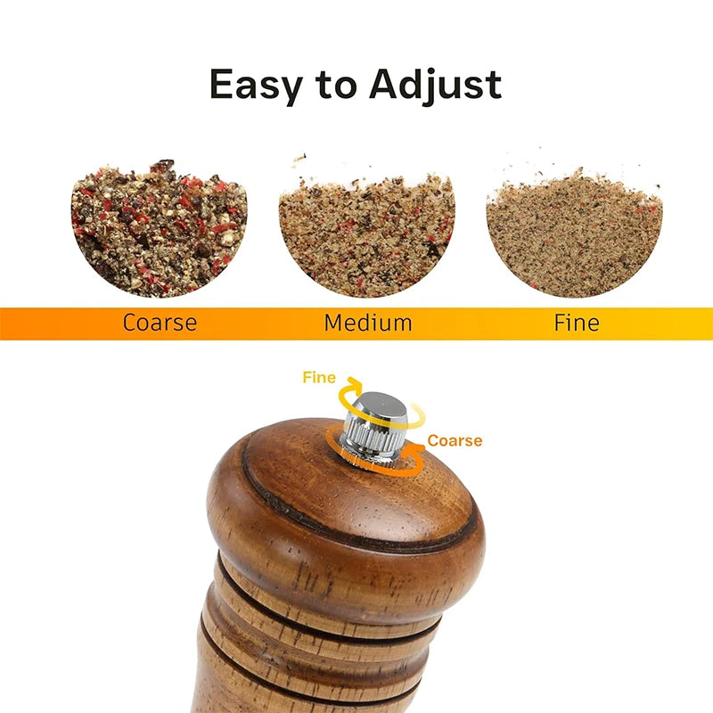 Oak Wood Salt & Pepper Grinder Set with Adjustable Ceramic Grinder – Wooden Pepper Mill & Salt Grinder – Great for the Kitchen & Dining Table – Available in 5 Inch, 8 Inch & 10 Inch