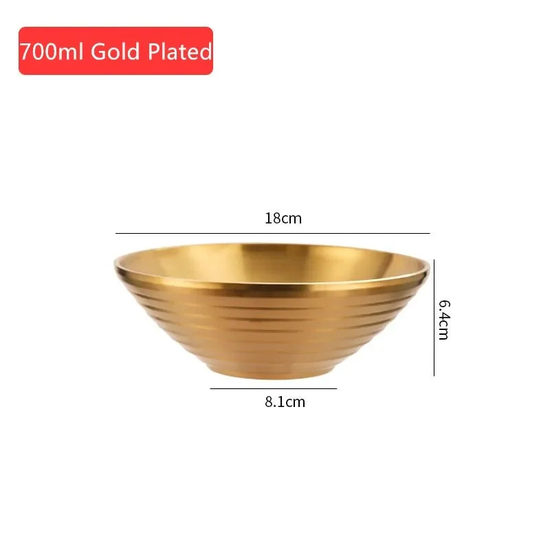 Golden Stainless-Steel Bowl – Ideal for Ramen, Rice, Soups, Noodles, & Salad, Made from Premium 304 Steel (Available in 500ml–1800ml)