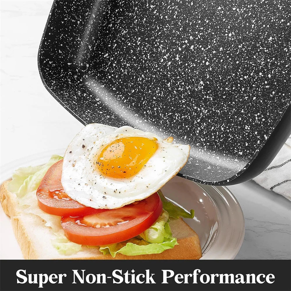 Square Non-Stick Grill Pan with Glass Lid – Marble-Coated Aluminium Steak Pan with Soft-Touch Handle – Ideal for Steaks, Chicken & Vegetables (28cm)