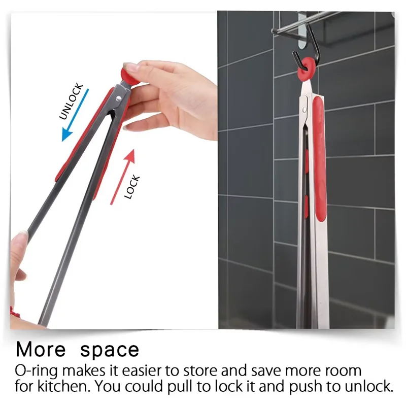 Heat Resistant Stainless Steel Cooking Tongs with Silicone Tips – Self-Standing Kitchen & BBQ Tongs – Perfect for Salads, Grilling & Serving – Available in Black & Red, 8 or 12 Inch