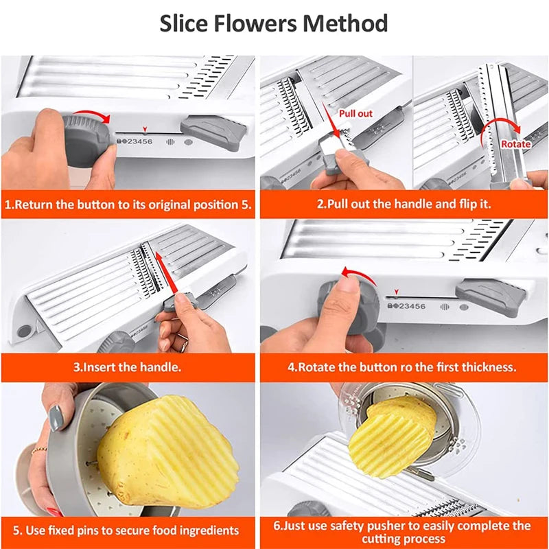 18 in 1 Adjustable Mandoline Vegetable Slicer – Stainless Steel Julienne Slicer & Dicer – Great for Potatoes, Onions, Carrots & Salads