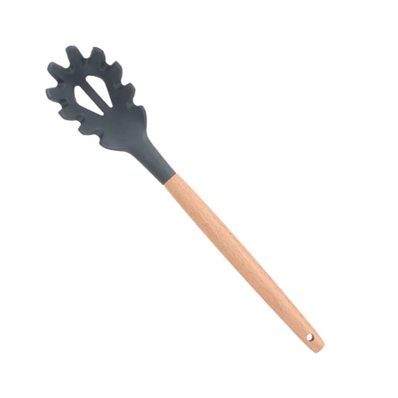 Heat Resistant Silicone Cooking Utensil with Wooden Handle – Up to 230°C Turner, Tongs, Spatula, Spoon, Brush & Whisk – Ideal for Nonstick Cookware Style 18