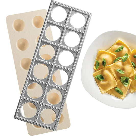 12 Hole Aluminium Ravioli Maker Press – Dumpling, Pasty & Potsticker Mould – Best for Homemade Ravioli & Pasta Making