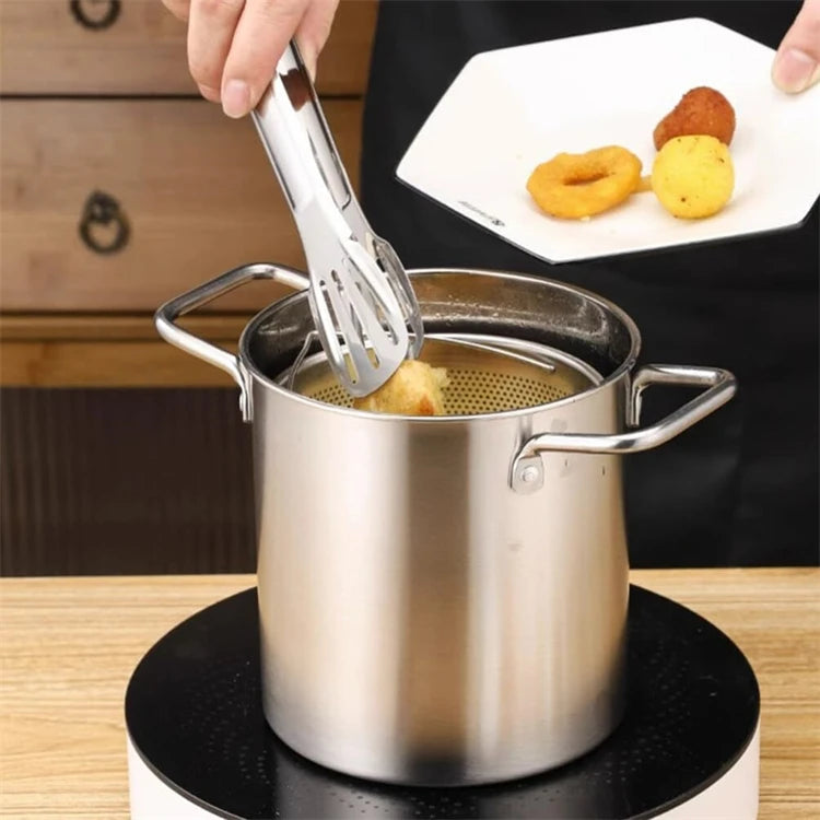 3L Stainless Steel Deep Fryer Pot with Lid & Mesh Basket – Japanese Tempura Frying Pot – Ideal for Chips, Chicken & Tempura – Available With or Without Tongs