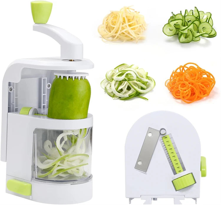 4 in 1 Vegetable Spiralizer with Stainless Steel Rotating Blades – Veggie Spiral Cutter & Noodle Maker – Great for Courgette Noodles, Salads & Garnishes