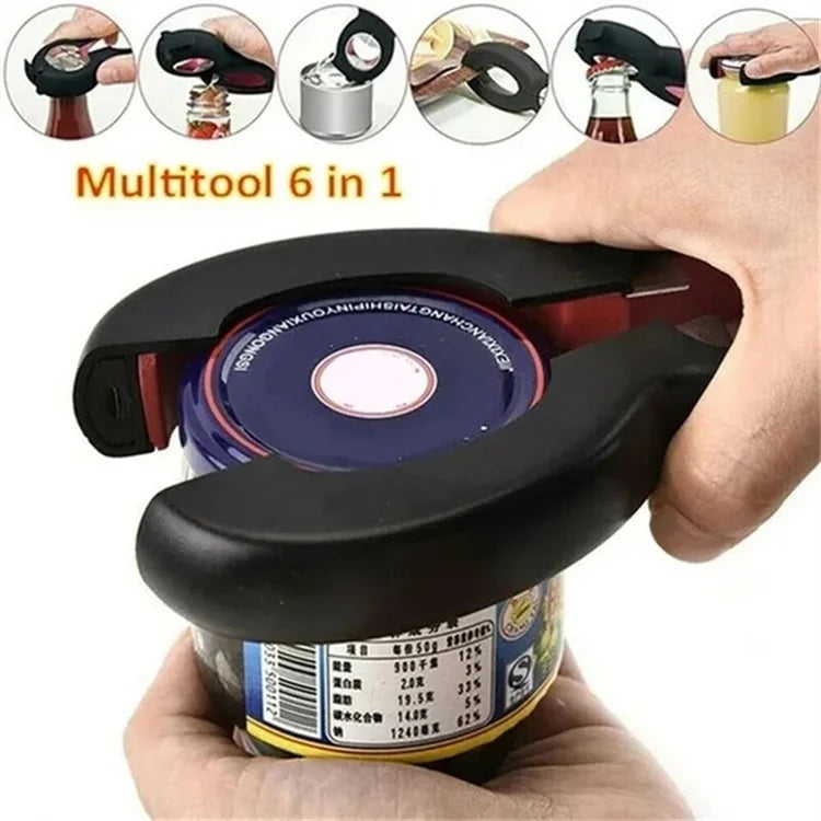 6-in-1 Multi-Function Can, Jar & Bottle Opener – Twist-Off Lid Gripper & Can Tapper – Ideal for Opening Stubborn Jars, Cans & Bottles