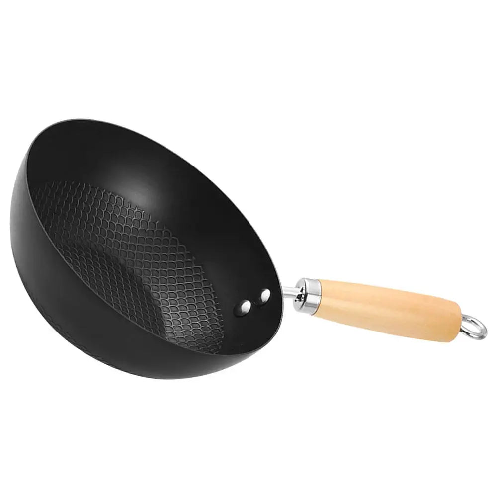 Non-Stick Iron Wok Pan with Wooden Handle – Multi-Purpose Stir-Fry & Frying Pan for Gas, Electric & Induction – Great for Everyday Cooking (28cm)
