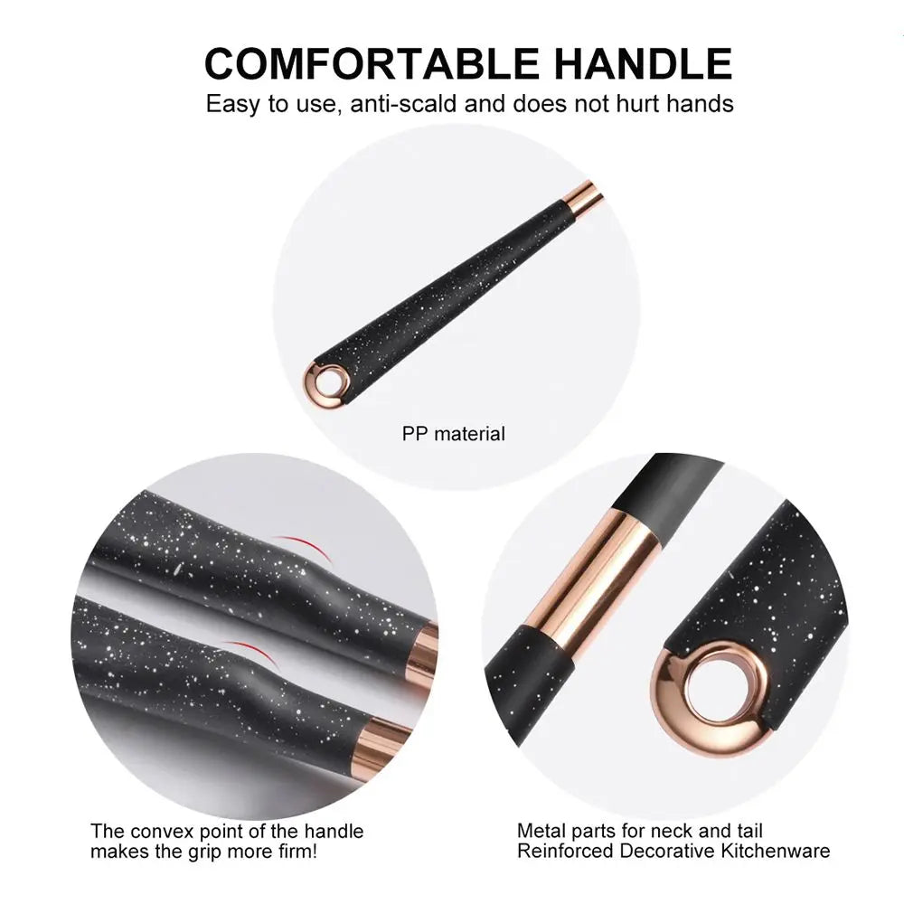 Silicone Cooking Utensils Set with Gold-Plated Handles – Non-Stick Safe, Heat Resistant | Black & Beige | Available in 5, 7, 10 & 12-Piece Sets