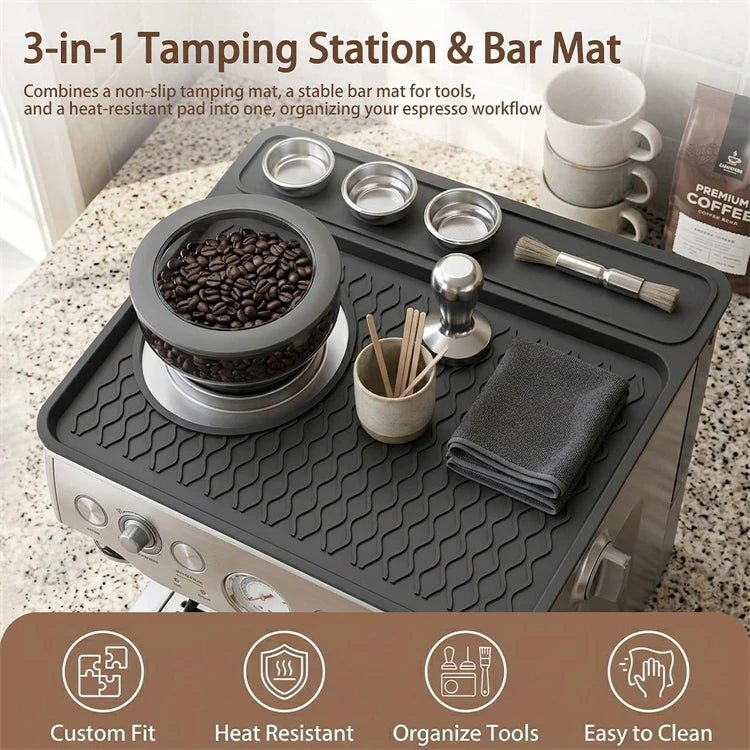 Non-Slip Silicone Espresso Tamping Mat – Coffee Machine Top Mat & Tamper Pad – Perfect for Tamping Espresso at Home – Available in Black & Grey Colours
