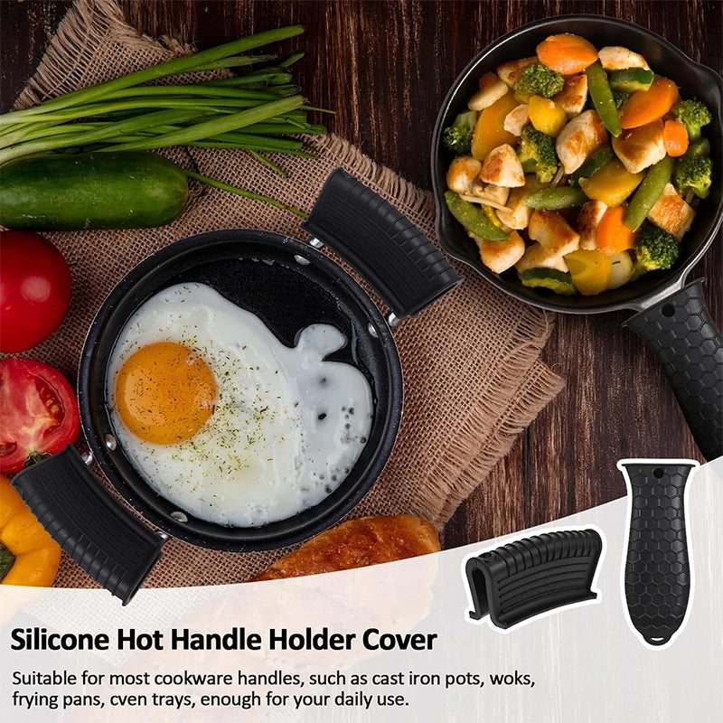 4 Piece Silicone Hot Handle Holder Set – Heat Resistant Pan Handle Covers & Assist Sleeves – Best for Cast Iron Skillets & Hot Pans – Available in Blue, Black & Red Colours
