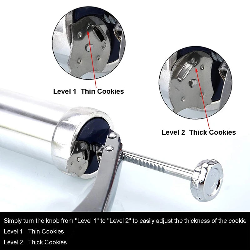 Stainless Steel Cookie Press Gun Kit – Biscuit Press with 20 Discs & 4 Icing Nozzles – Great for Homemade Biscuits & Decorating