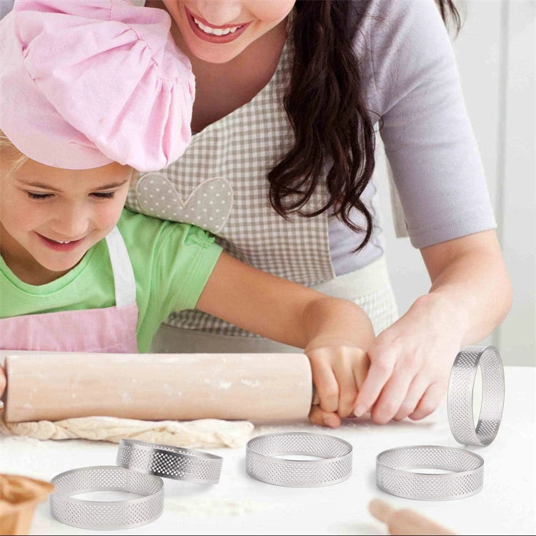 12 Piece Perforated Stainless Steel Tart Rings – Non-Stick Round Cake & Mousse Rings – Ideal for Tarts, Mousse Cakes & Desserts