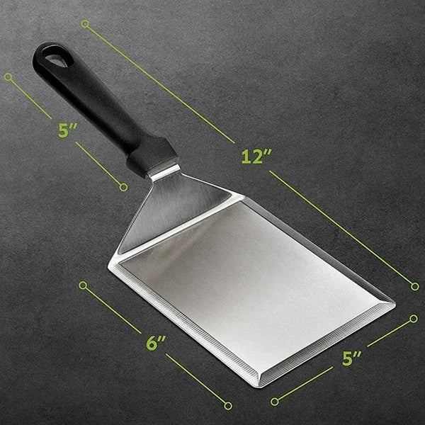 Stainless Steel Grill Spatula with Cutting Edge Black Handle