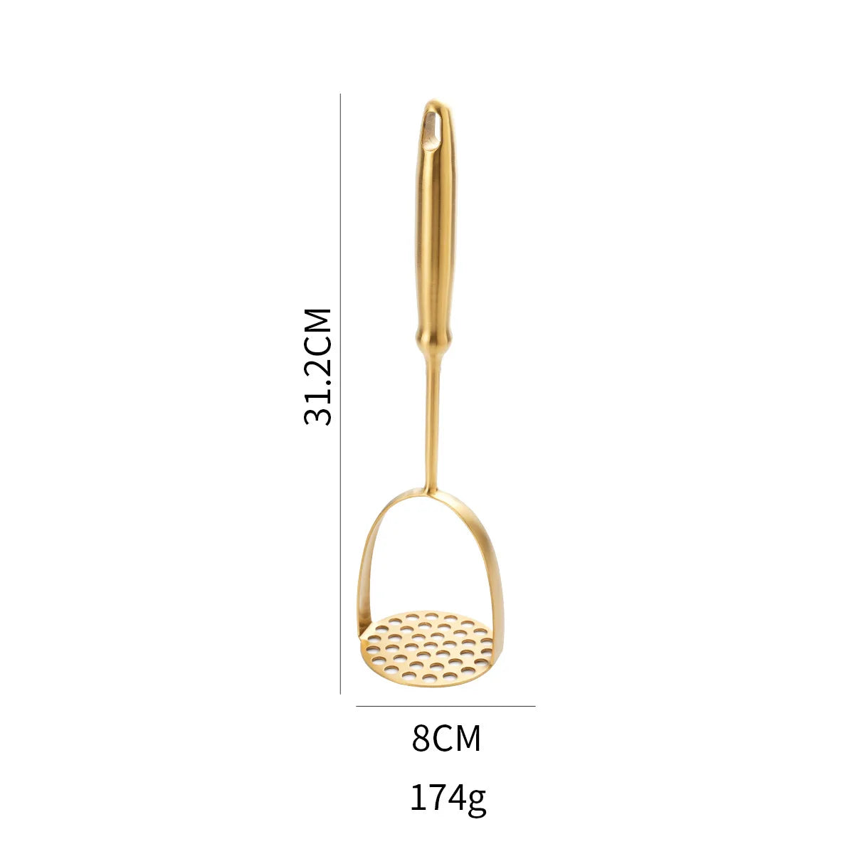 Golden Stainless Steel Potato Masher – Manual Food Crusher for Potatoes, Pumpkin & Baby Food, Garlic, & More (Available in Small, Medium & Large)