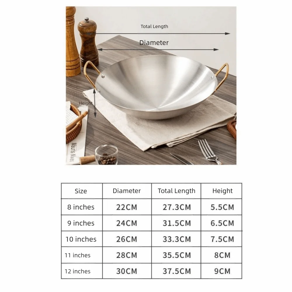 Stainless Steel Wok with Golden Dual Handles – Thick, Durable Chef’s Cooking Wok Pan – Perfect for Stir-Frying, Deep-Frying, Steaming, Boiling, Searing, Smoking & More – Available in 22cm, 24cm, 26cm, 28cm & 30cm Size