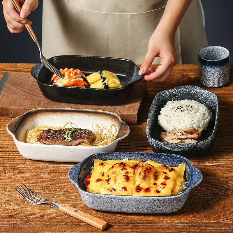 Ceramic Rectangular Baking Tray with Dual Handles – High-Temperature Resistant Porcelain Dish for Baking, Roasting, BBQ, Pasta, Rice, Lasagna, Salads & Daily Meals – Durable, Easy-to-Clean & Even-Heat Design – Oven, Microwave & Dishwasher Safe