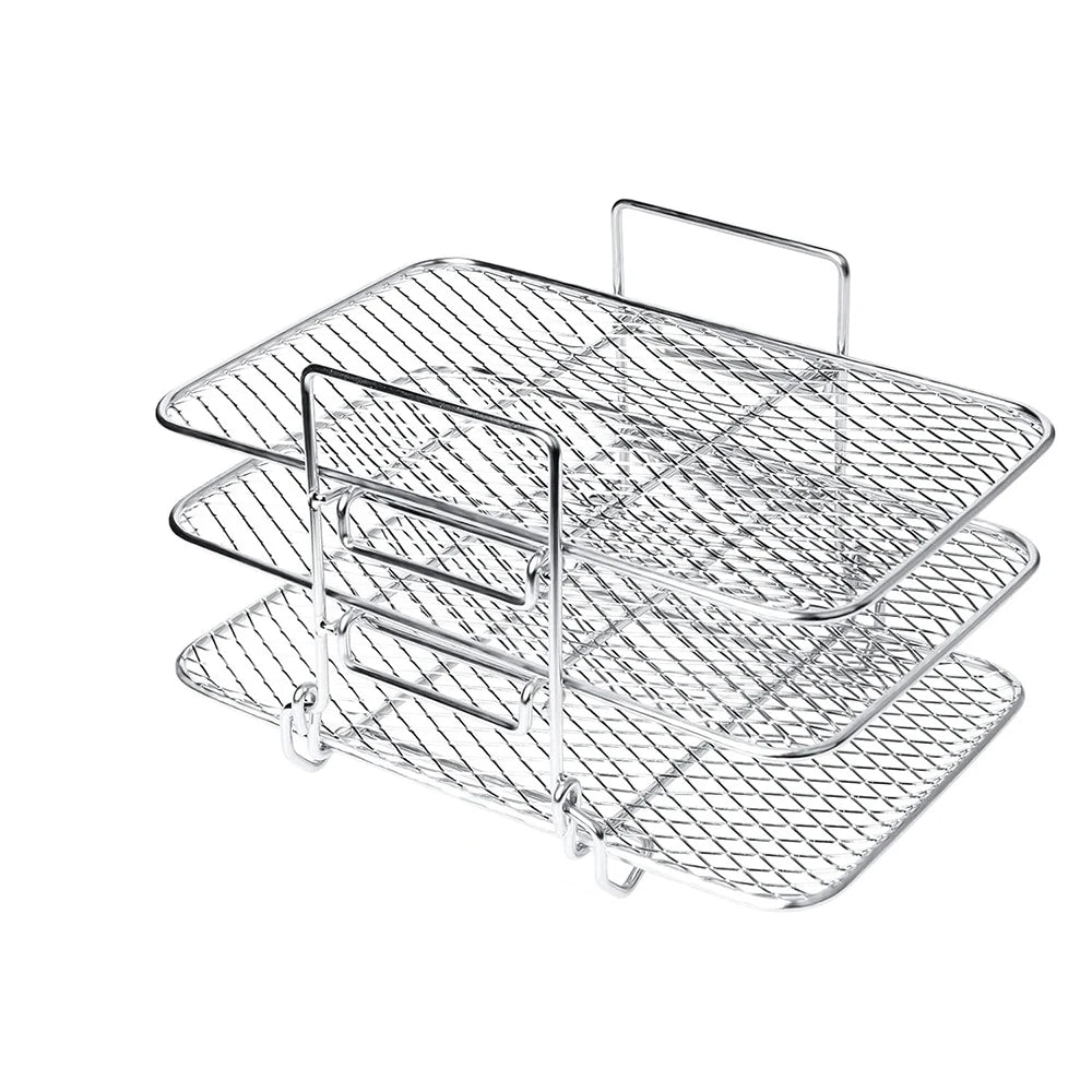 Stainless Steel Rectangle Air Fryer Rack – Stackable Multi-Layer Grill Rack for Rectangle Air Fryer Baskets – Ideal for Cooking More Food at Once Silver