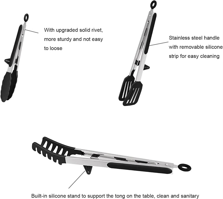 Silicone Kitchen Tongs with Stainless Steel Handle