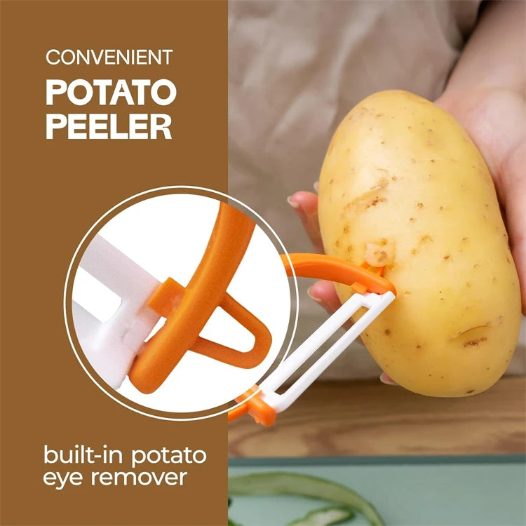 Ceramic Vegetable Peeler Set with Ergonomic Handles – Potato, Carrot & Apple Peelers – Perfect for Peeling Fruit & Vegetables – Available in Pastel & Bright 4 Piece Sets or Full 8 Piece Set