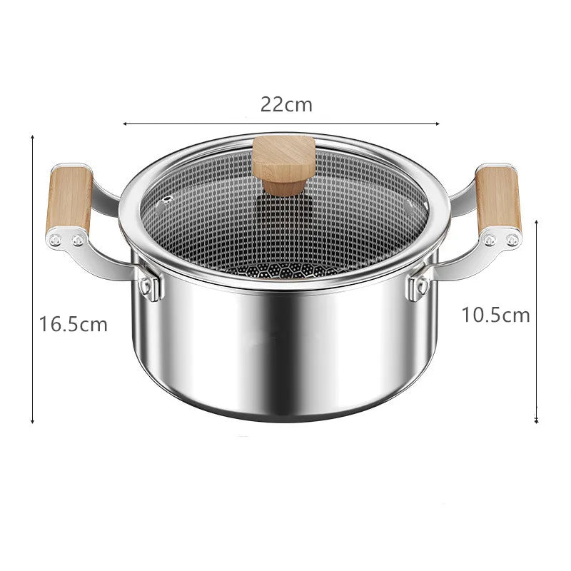 Honeycomb Stainless Steel Soup Pot with Lid – Multi-Purpose Non-Stick Pot for Frying, Stewing, Searing, Stir-Fry, Soup & Stock – Works on All Stovetops – Available in 20cm, 22cm, 24cm (with lid), and 26cm (without lid)