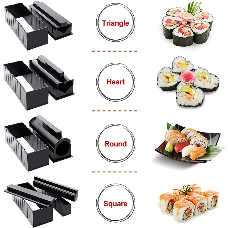10 Piece Sushi Maker Kit – Sushi Mould Press & Rice Roll Moulds – Best for Homemade Sushi Rolls, Onigiri & Rice Shapes