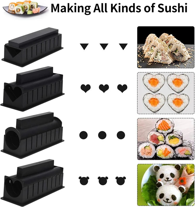 10 Piece Sushi Maker Kit – Sushi Mould Press & Rice Roll Moulds – Best for Homemade Sushi Rolls, Onigiri & Rice Shapes
