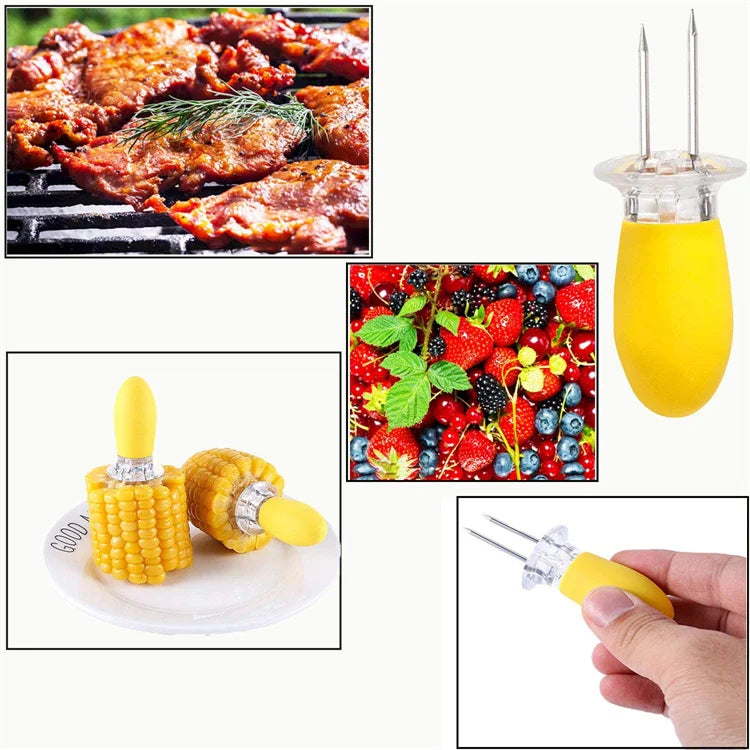 12 Piece Stainless Steel Corn Holders – BBQ Corn on the Cob Forks & Skewers – Best for Barbecues, Picnics & Family Meals