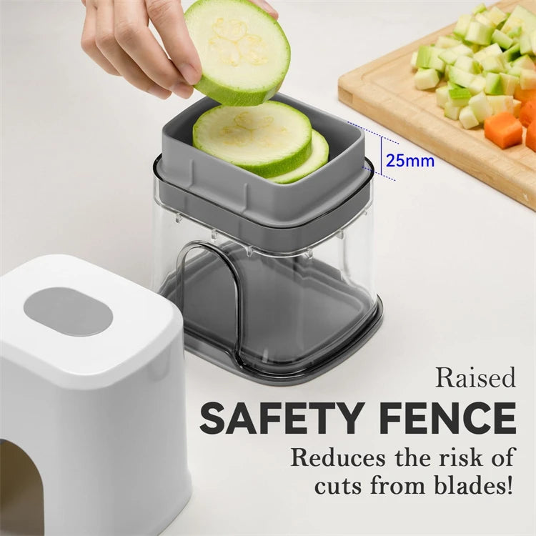 French Fry Cutter & Potato Slicer with Container – Manual Vegetable Chopper with 3 Stainless Steel Blades – Ideal for Chips, Apples & Onions