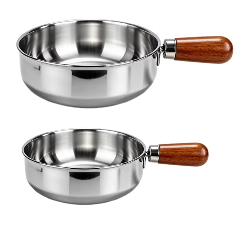 Stainless Steel Milk Pan with Wooden Handle – Induction Saucepan with Non-Slip Base – Great for Milk, Porridge & Sauces – Available in 14cm & 17cm