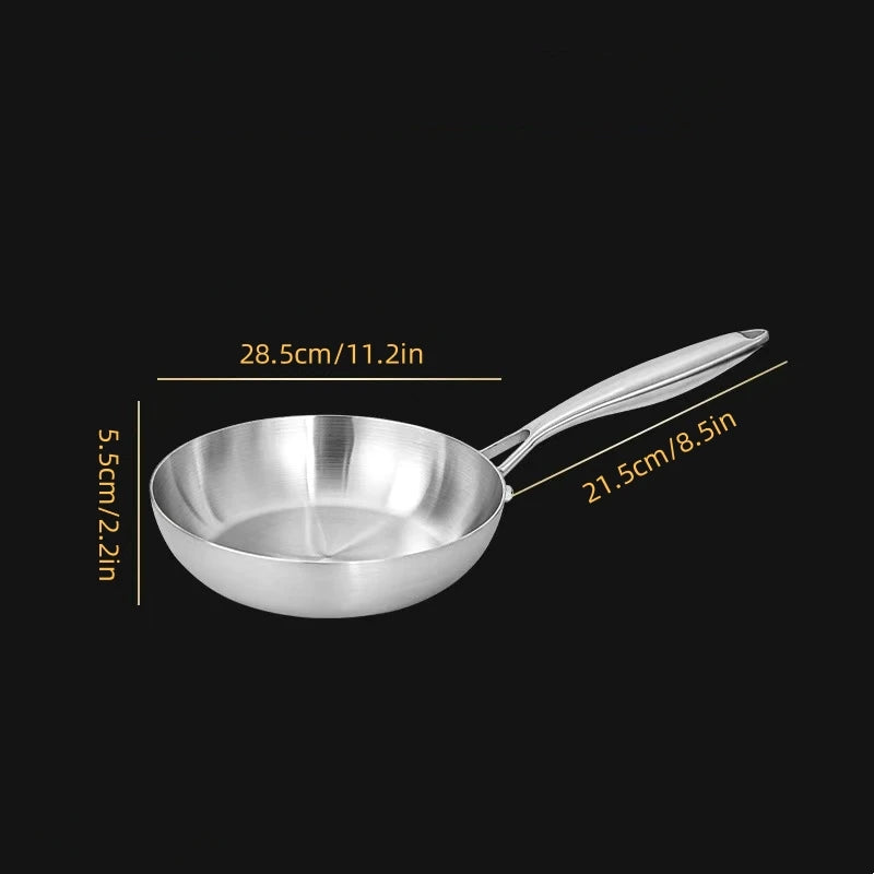 Stainless Steel Uncoated Skillets with Ergonomic Long Handles Suitable for Searing and Sauteing Available in 24cm, 26cm, 28cm & 30cm