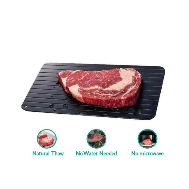 Aluminium Fast Defrosting Tray with Cleaning Brush – Thawing Plate for Frozen Meat & Fish – Ideal for Defrosting Food Quickly without a Microwave – Available in 23x16.5cm, 29.5x20.3cm & 35.5x20.5cm