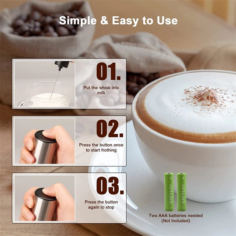 Mini Electric Milk Frother – Portable Handheld Foamer & Drink Mixer – Ideal for Cappuccino, Hot Chocolate & Whisking Eggs – Available in Black and Wood, Black and Silver, Black, Black and Copper & Silver Colours