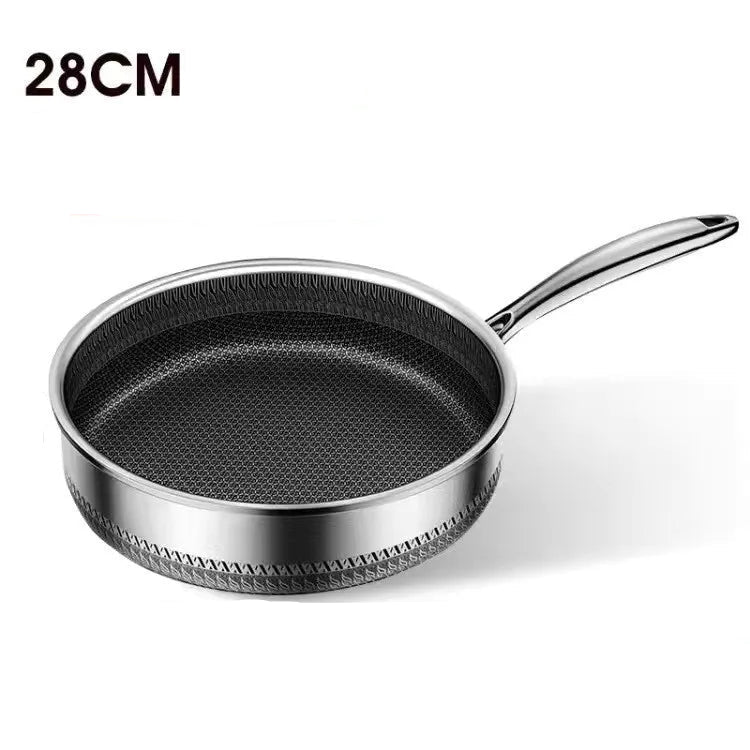 316 Stainless Steel Honeycomb Uncoated Frying Pan 28CM