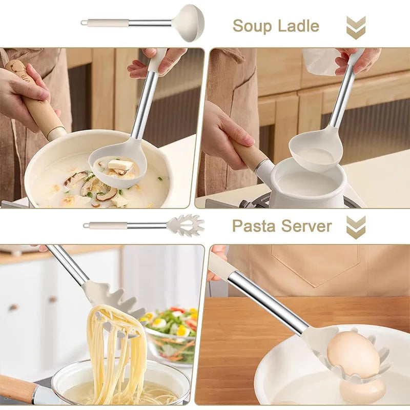 Silicone Pasta Fork & Ladle Spoon Set