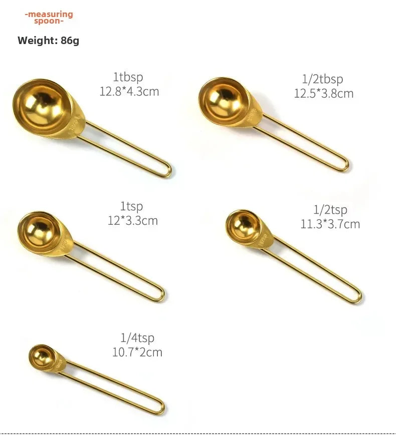 Gold Stainless Steel Measuring Cups & Spoons Set-4 Sizes 9pcs Set ,8pcs Set , 5 Measuring Spoons Set ,4 Measuring Cups Set options