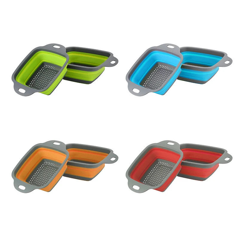 Square Collapsible Silicone Colander – Foldable Food, Fruit & Vegetable Strainer – Great for Draining Pasta & Saving Cupboard Space – Available in Green, Blue, Red & Orange Colours