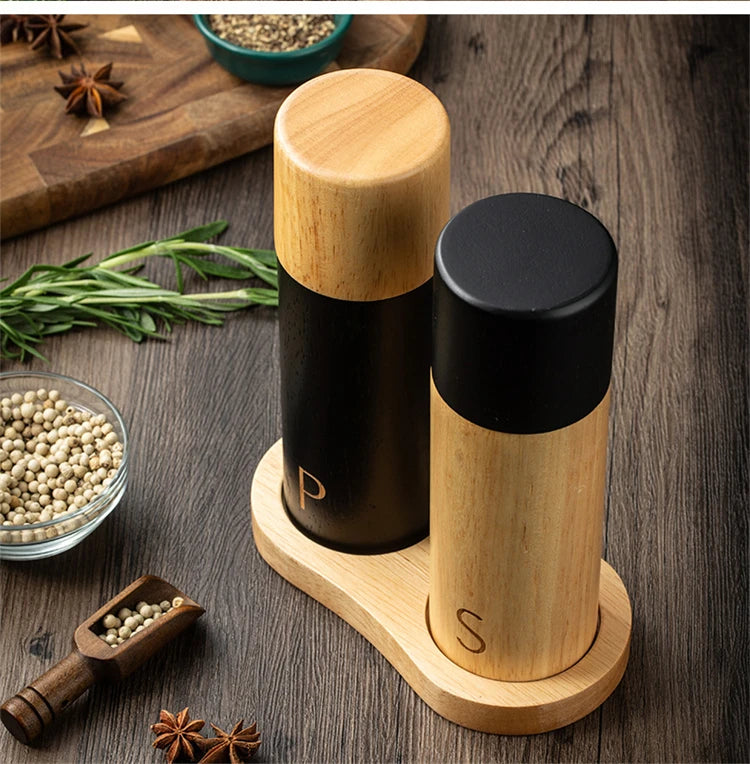 7 Inch Oak Wood Salt & Pepper Grinder Set – Manual Pepper Mill with Adjustable Ceramic Grinder – Perfect for Sea Salt & Peppercorns