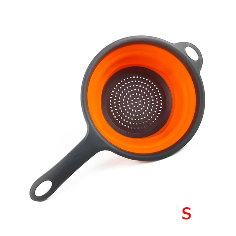 Collapsible Silicone Colander with Handle – Folding Strainer for Pasta, Vegetables & Fruit – Ideal for Small Kitchens, Caravans & Camping – Available in Green, Orange, Blue & Red Colours