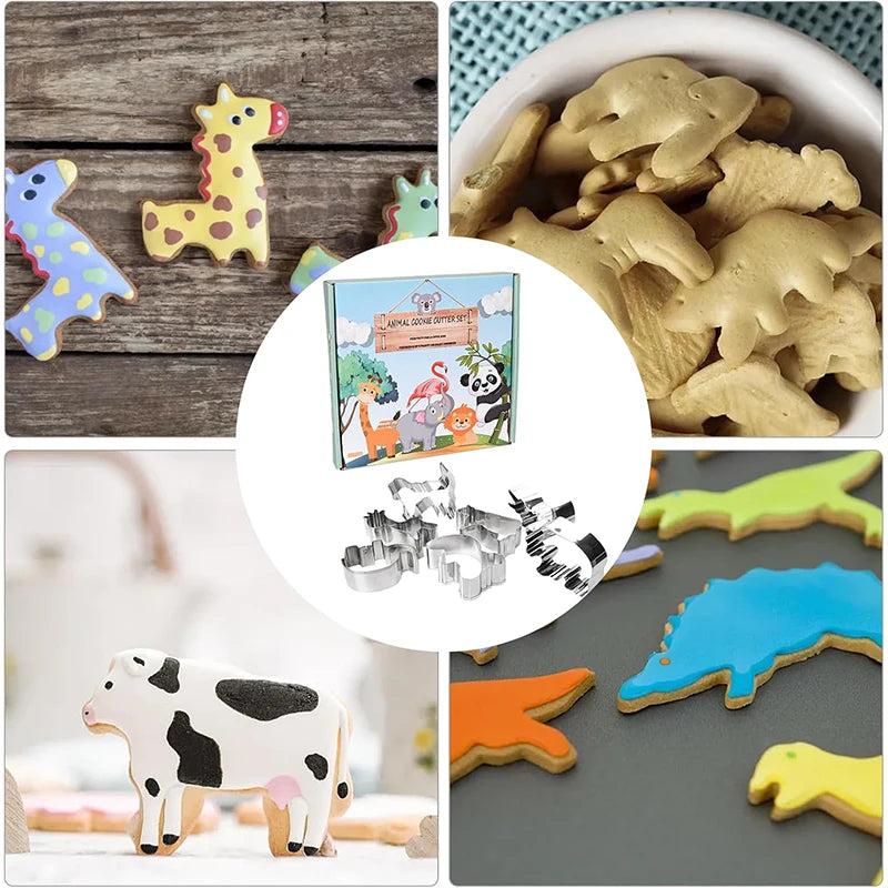 12 Piece Stainless Steel Animal Cookie Cutter Set with Storage Box – Safari Animal Biscuit Cutters – Perfect for Kids Baking & Fondant