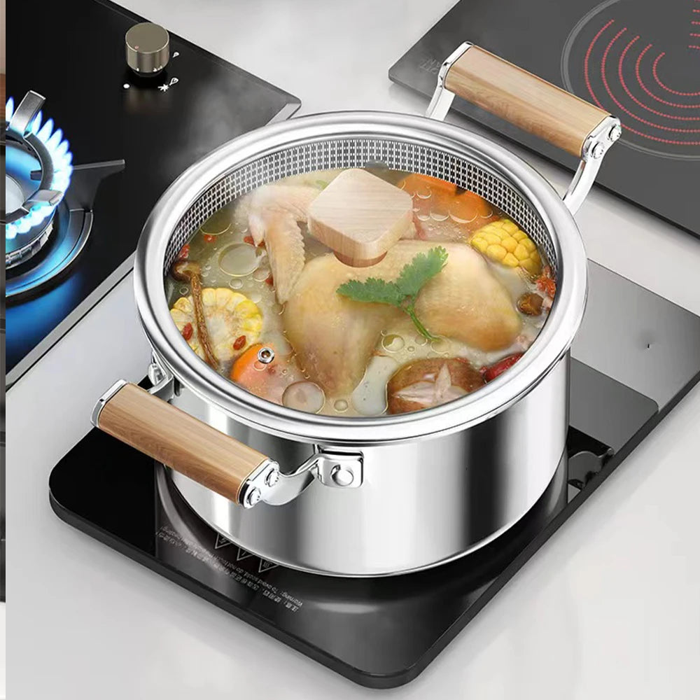 Honeycomb Stainless Steel Soup Pot with Lid – Multi-Purpose Non-Stick Pot for Frying, Stewing, Searing, Stir-Fry, Soup & Stock – Works on All Stovetops – Available in 20cm, 22cm, 24cm (with lid), and 26cm (without lid)