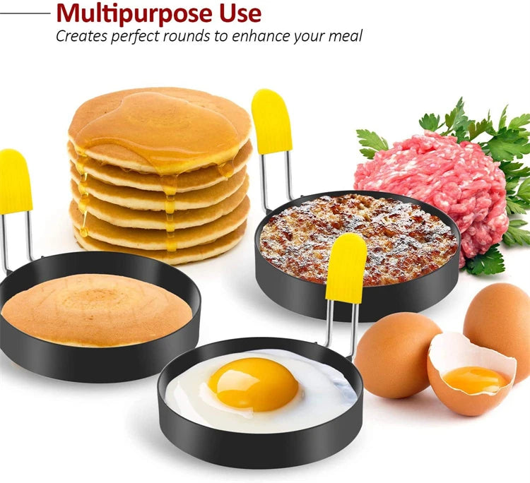 Stainless Steel Non-Stick Egg Rings – Round Egg Cooker Moulds for Frying – Best for Fried Eggs, Egg Muffins & Pancakes – Available in 2 Pieces & 4 Pieces