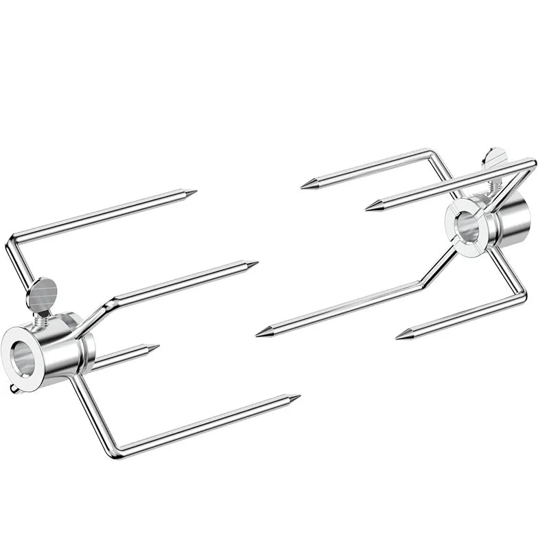 2 Piece Heavy-Duty Stainless Steel Rotisserie Forks – Grill Spit Meat Forks for 3/8 & 5/16 Inch Square Spit Rods – Best for BBQ Rotisserie Roasting