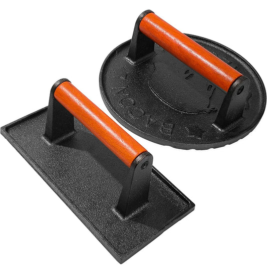 Heavy-Duty Cast Iron Grill Press with Wooden Handle – Steak Weight & Burger Smasher – Perfect for Searing Steaks, Burgers & Paninis