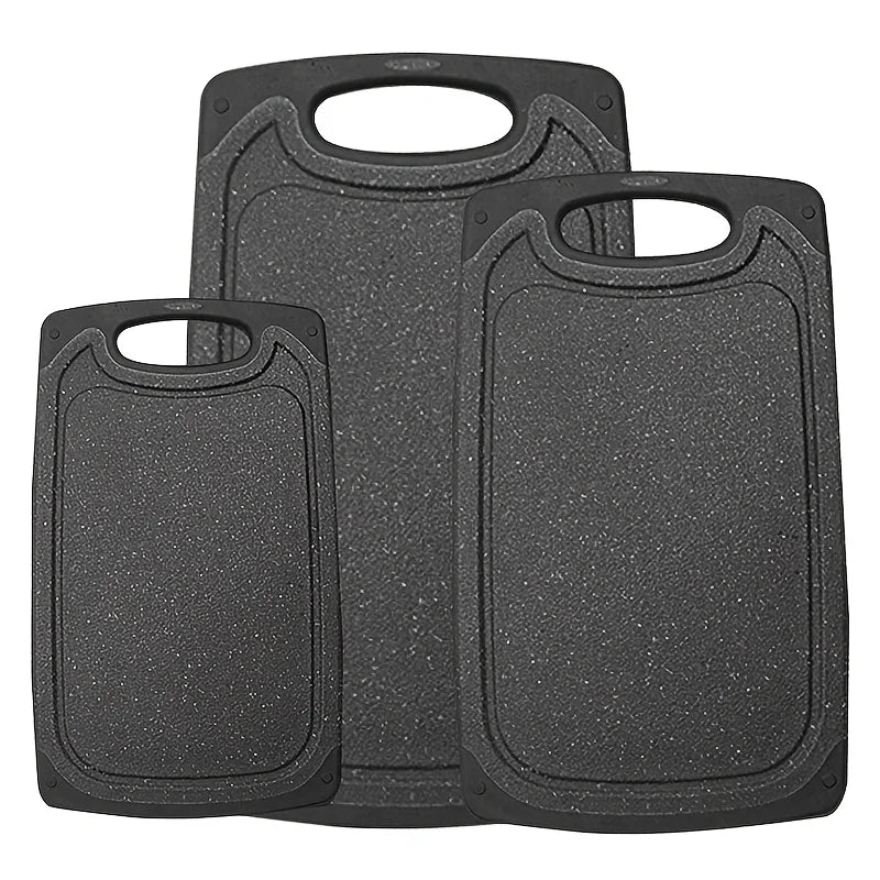 3 Piece Plastic Chopping Board Set – Large, Medium & Small Non-Slip Boards with Handles & Juice Grooves – Best for Meat, Veg & Fruit, Dishwasher Safe