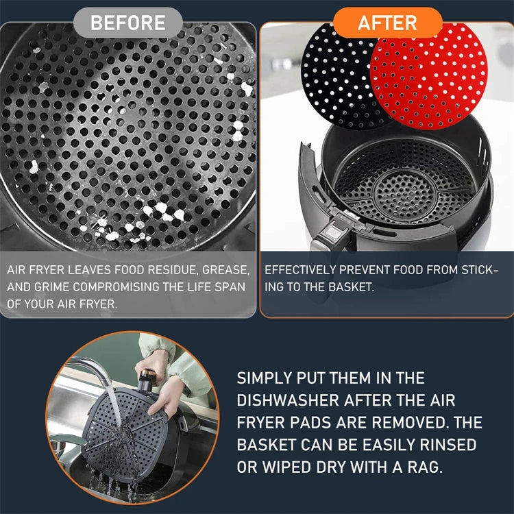 3 Piece Reusable Silicone Air Fryer Liners – 8.5 Inch Square Non-Stick Air Fryer Mats – Perfect for Air Frying & Steaming