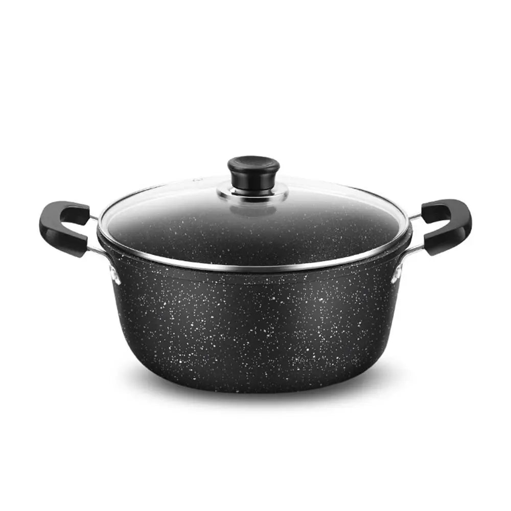 Maifan Stone Coated Non-Stick Stock Pot with Glass Lid & Double Handle Design – Deep Cooking Pot for Soups, Stews, Pasta, Simmering, Sautéing, Curries & One-Pot Family Meals – Compatible with Gas, Electric & Induction  – Available in 22cm & 26cm