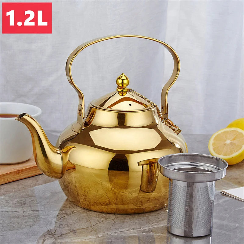 Golden Stainless Steel Kettle with Infuser – Multi-Use for Tea, Coffee, Oils Storage, Clear Soups & Baby Food Prep ,Home & Office Kitchenware 