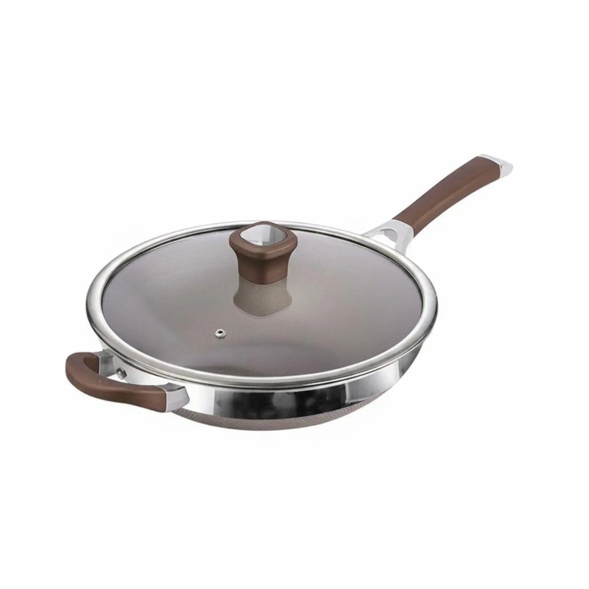 Titanium Non-Stick Frying Pan with Glass Lid – 304 Stainless Steel Large Skillet for Induction – Great for Family Stir-Fries & Searing – Available in 32cm & 34cm